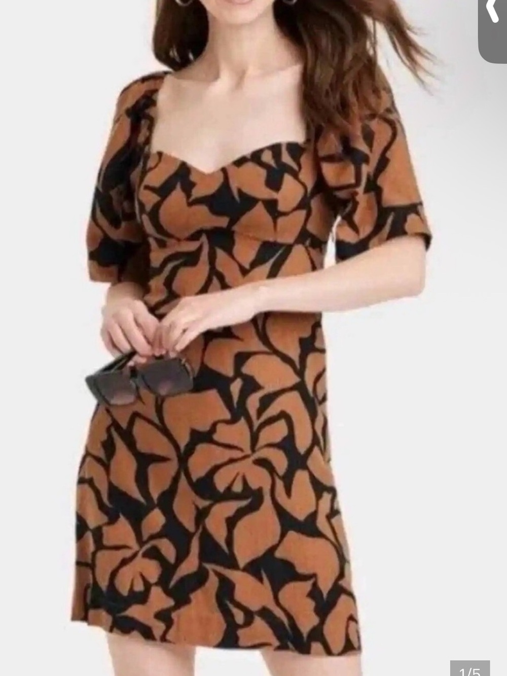 Target Rust and Black Abstract Print Puff-Sleeve Dress Large